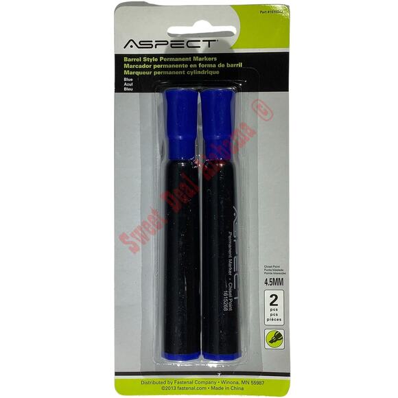 20-PK Fastenal Aspect Permanent Blue Chisel Point Markers, 4.5MM, Barrel Style - Picture 2 of 4